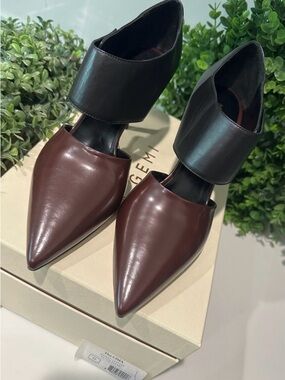 M Gemi Stiletto Heels; Blk/Chianti Wine Burgundy Italian Leather; Sz 39 8.5; New